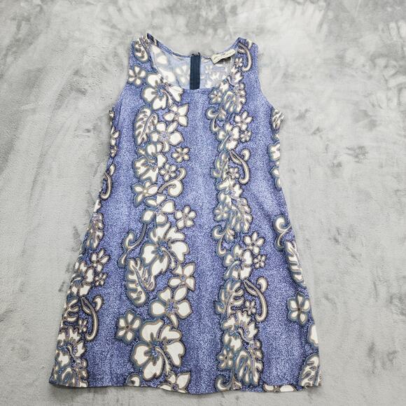 Vintage 90s Honolua Surf Co Dress Womens L Blue Floral Sleeveless A-Line Tank - Picture 1 of 9